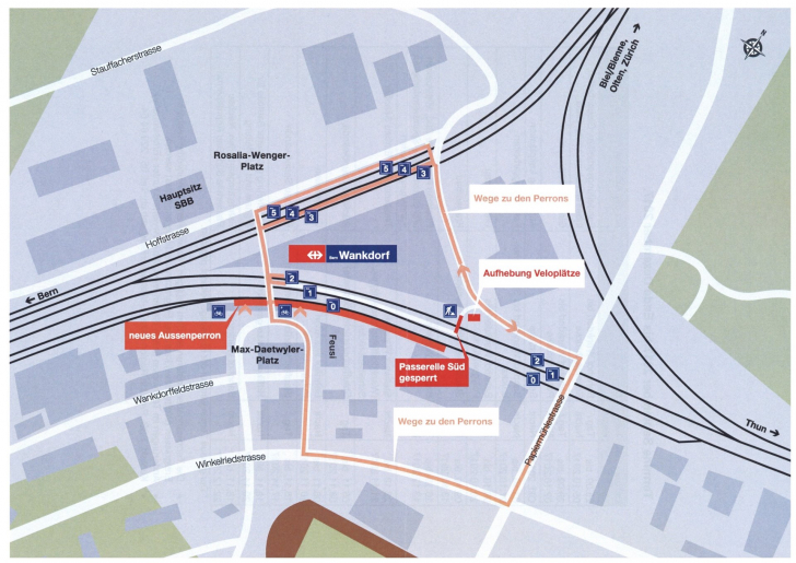 Das neue Aussenperron direkt am Max-Daetwyler-Platz mit dem Gleis 0 ist ab Oktober 2017 bereit für den Betrieb. (Bild: SBB AG)